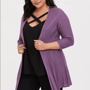 Torrid Purple Pointelle Longline Cardigan